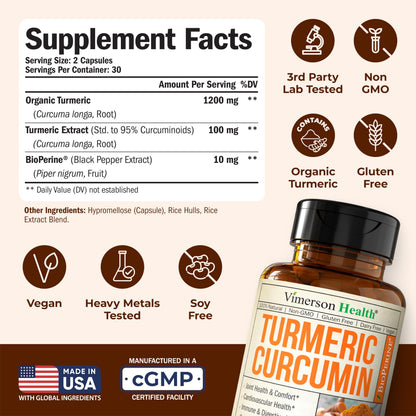 Turmeric Curcumin 1200mg with Black Pepper (95% Curcuminoids) – Joint & Digestive Support