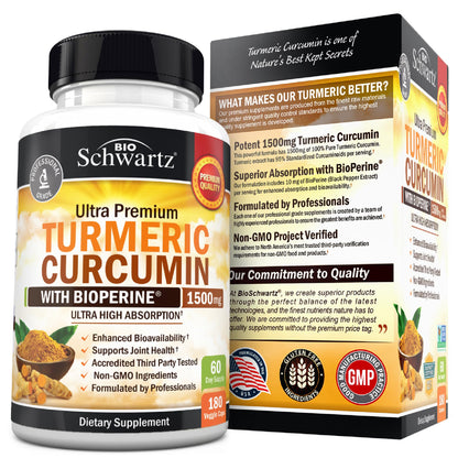 Turmeric Curcumin 1500mg with BioPerine – 95% Curcuminoids, Joint Support