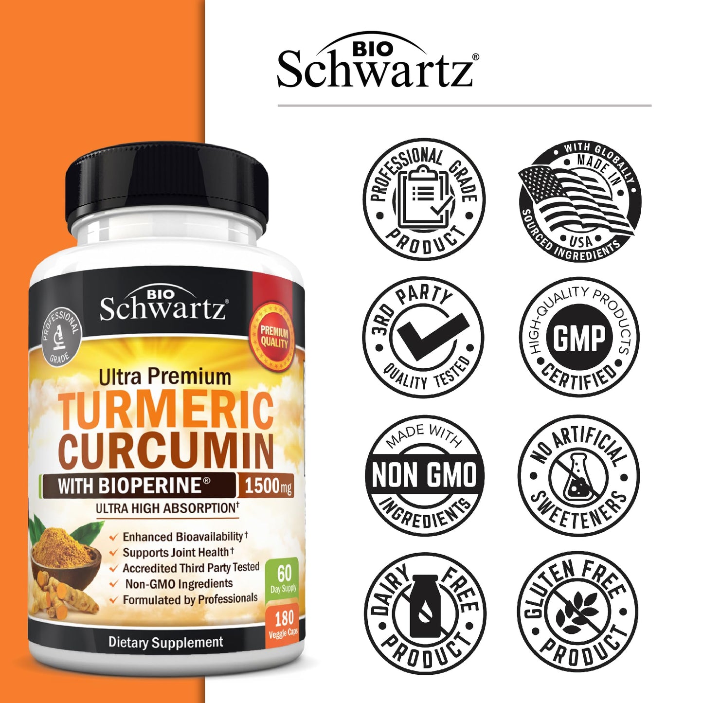 Turmeric Curcumin 1500mg with BioPerine – 95% Curcuminoids, Joint Support