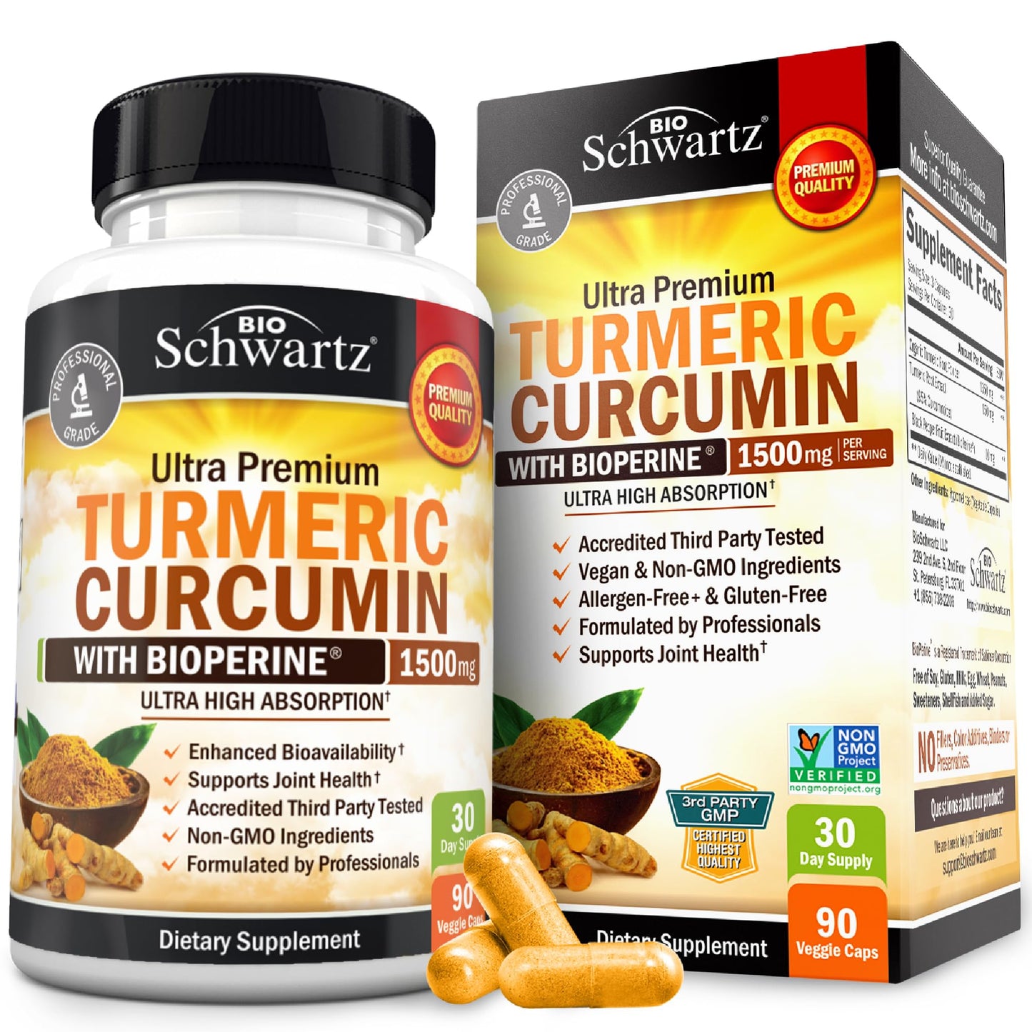 Turmeric Curcumin 1500mg with BioPerine – 90 Vegan Capsules (95% Curcuminoids)