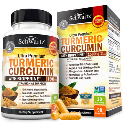 Turmeric Curcumin 1500mg with BioPerine – 90 Vegan Capsules (95% Curcuminoids)