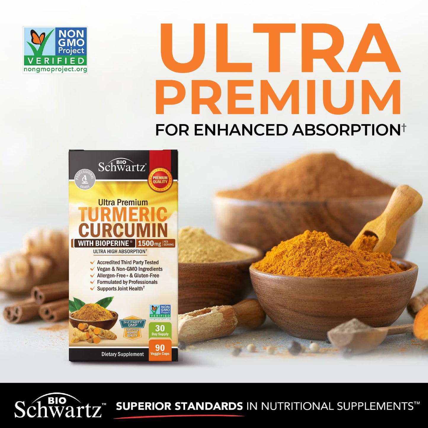 Turmeric Curcumin 1500mg with BioPerine – 90 Vegan Capsules (95% Curcuminoids)