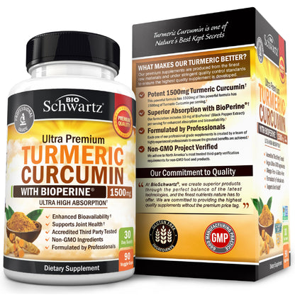 Turmeric Curcumin 1500mg with BioPerine – 90 Vegan Capsules (95% Curcuminoids)