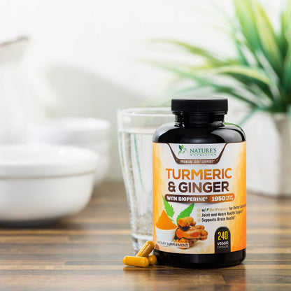 Turmeric Curcumin 1950mg – 95% Curcuminoids, Organic Turmeric & Ginger, BioPerine | 240 Capsules