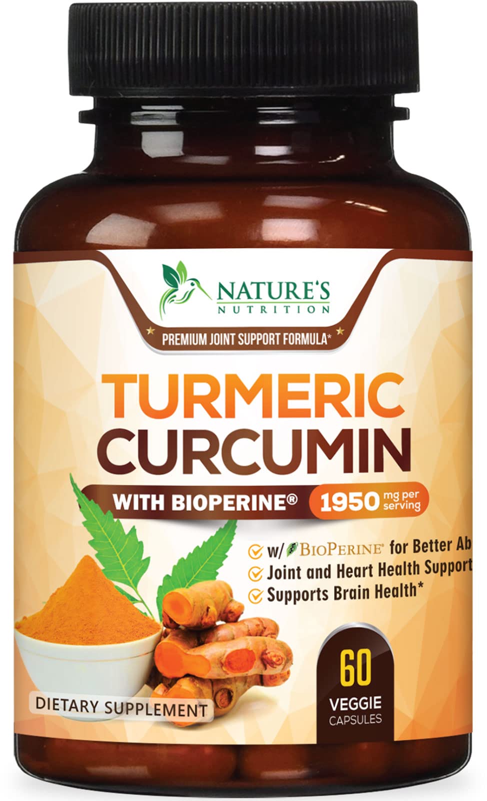 Turmeric Curcumin 1950mg with BioPerine - 95% Curcuminoids | Made in USA | 60 Capsules