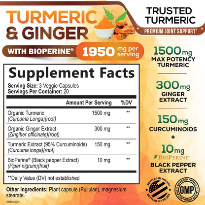 Turmeric Curcumin 1950mg with Bioperine – 60 Capsules