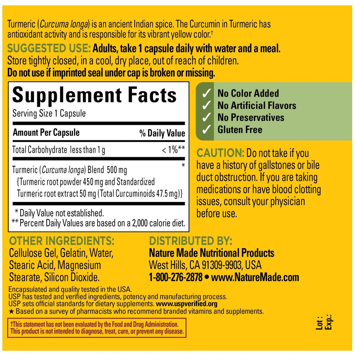 Nature Made Turmeric Curcumin 500 mg – Antioxidant Support, 120 Capsules