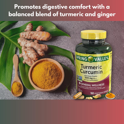 Turmeric Curcumin 500mg with Black Pepper - Vegetarian Capsules, 180ct