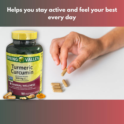 Turmeric Curcumin 500mg with Black Pepper - Vegetarian Capsules, 180ct