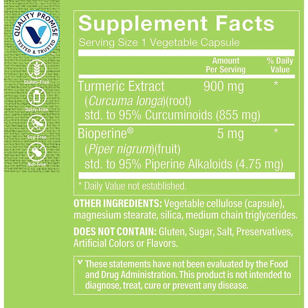 Vitamin Shoppe Triple Strength Turmeric with Curcumin 900mg | 60 Capsules
