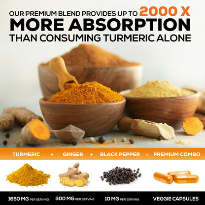 Turmeric Curcumin 1950mg with Bioperine – 60 Capsules