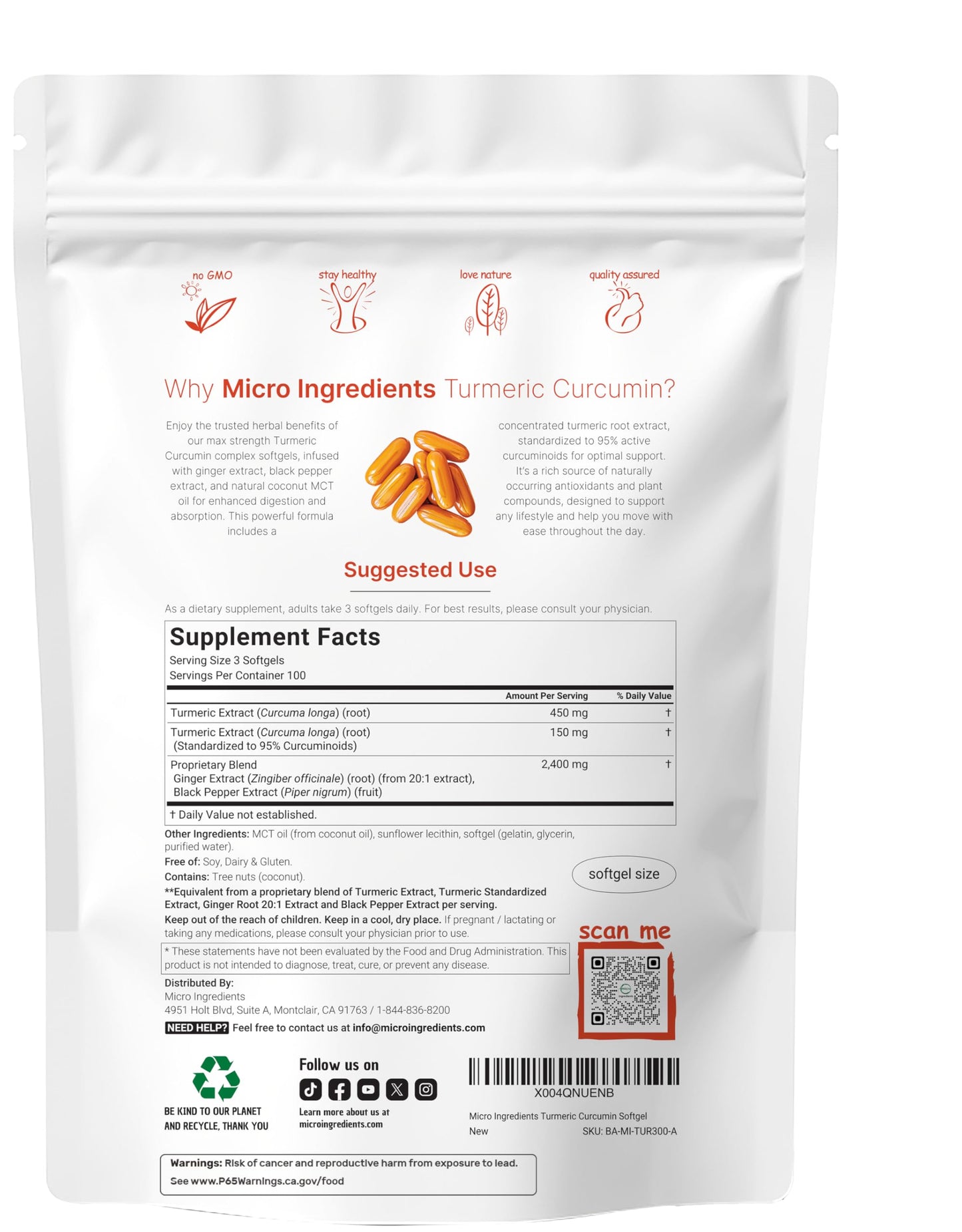Turmeric Curcumin 3000mg with Black Pepper & Ginger – 300 Softgels | 95% Curcuminoids | Non-GMO