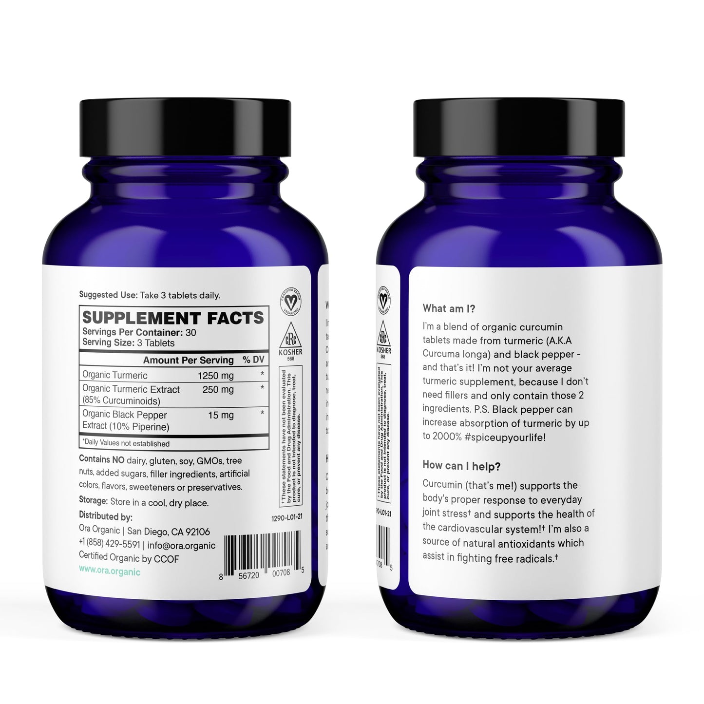 Ora Organic Turmeric Curcumin with Piperine – 90 Vegan Tablets | Joint & Heart Health