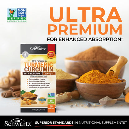 Turmeric Curcumin 1500mg with BioPerine – 45 Vegan Capsules, 95% Curcuminoids
