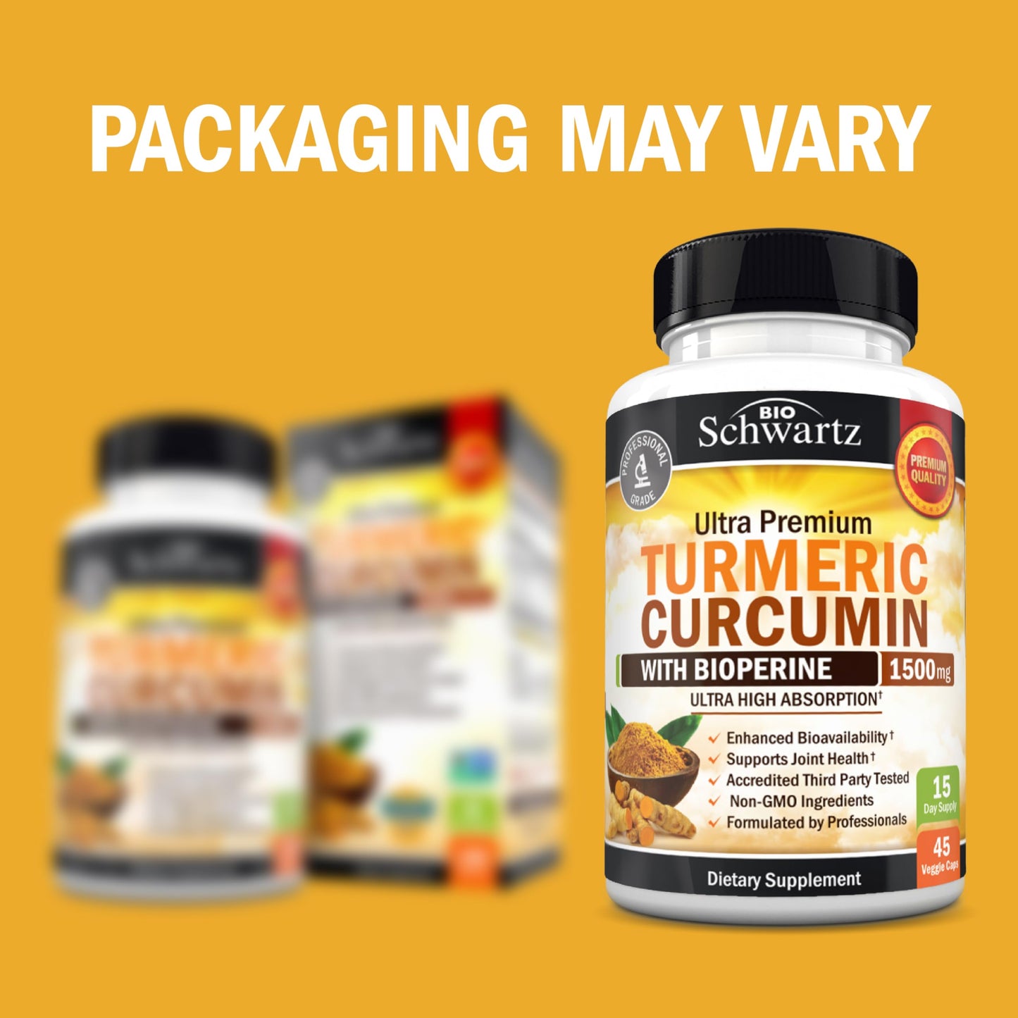 Turmeric Curcumin 1500mg with BioPerine – 45 Vegan Capsules, 95% Curcuminoids