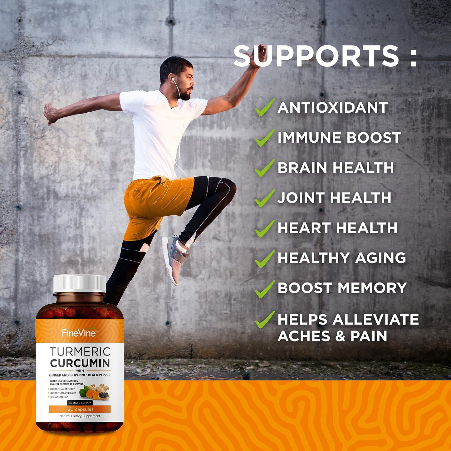 Turmeric Curcumin with BioPerine, Black Pepper & Ginger — Made in USA | 120 Vegetarian Capsules