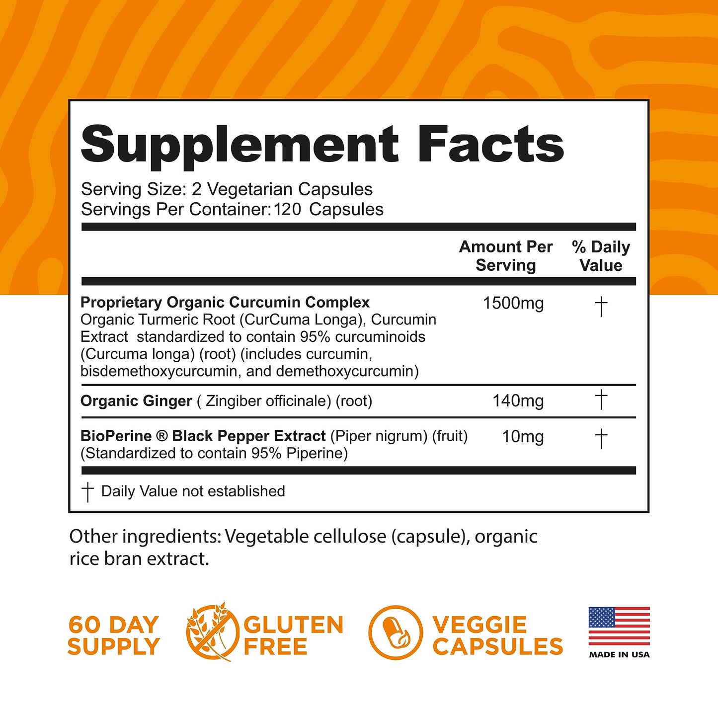 Turmeric Curcumin with BioPerine, Black Pepper & Ginger — Made in USA | 120 Vegetarian Capsules
