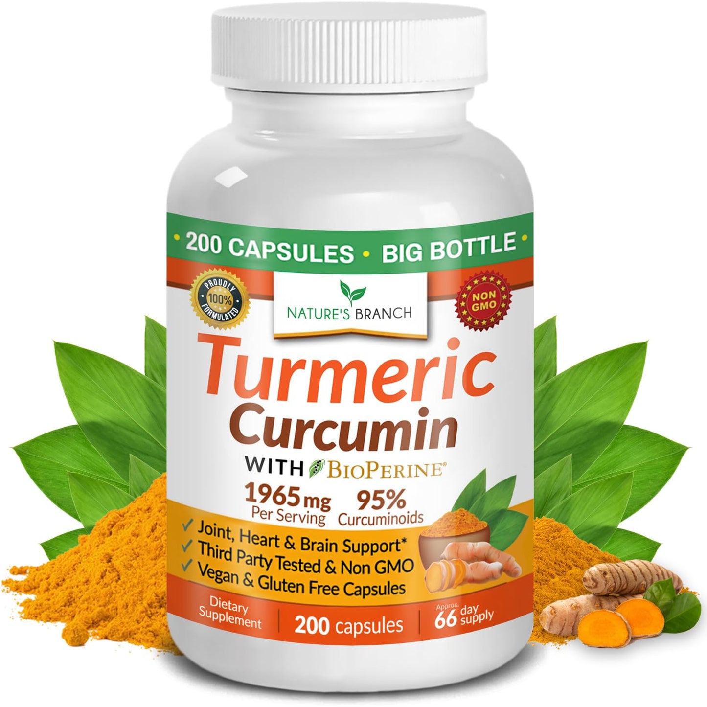 Turmeric Curcumin with Black Pepper – Organic, 1965mg, 200 Capsules