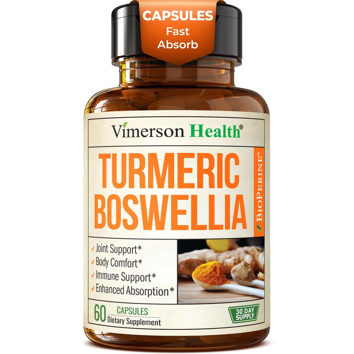 Turmeric Curcumin with Boswellia & Ginger – 95% Curcuminoids, Black Pepper | 60 Capsules