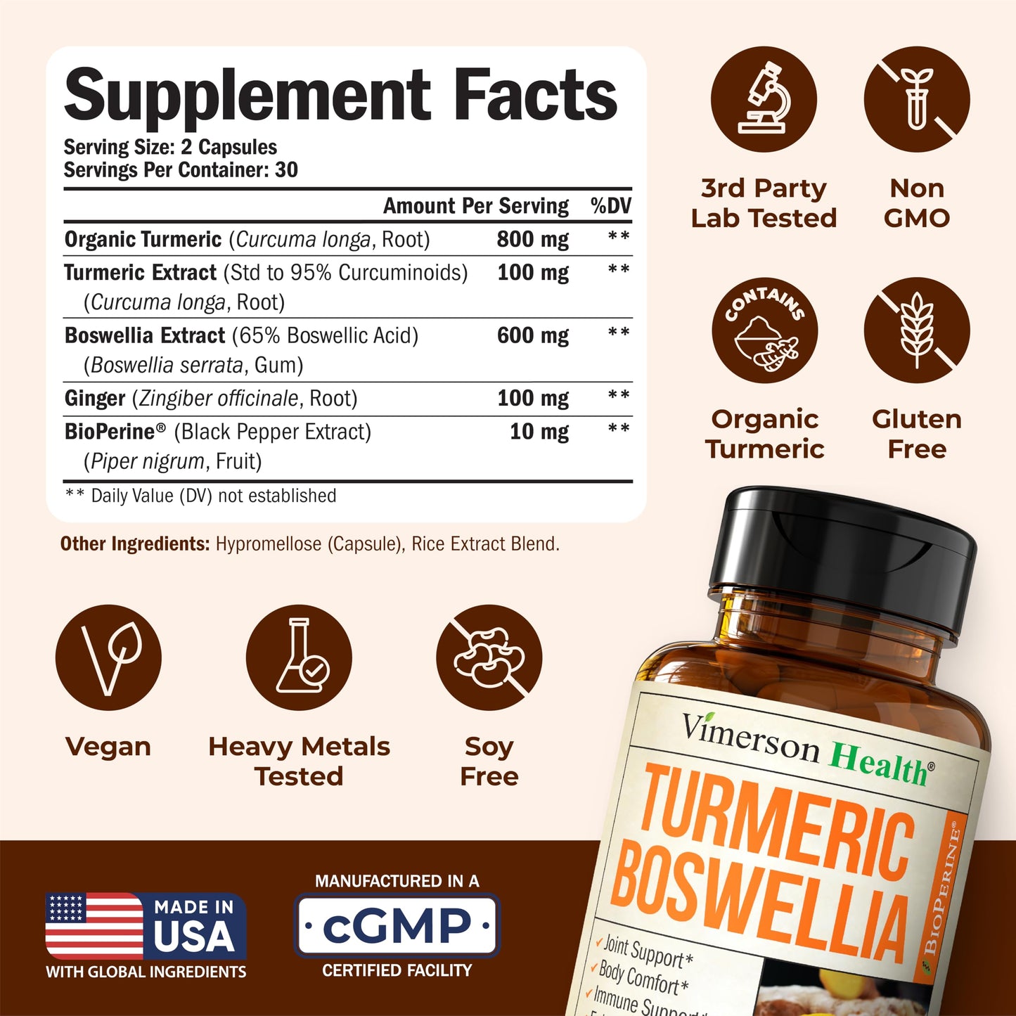 Turmeric Curcumin with Boswellia & Ginger – 95% Curcuminoids, Black Pepper | 60 Capsules