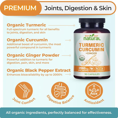 Organic Turmeric Curcumin Capsules with Ginger and Black Pepper - Tumeric