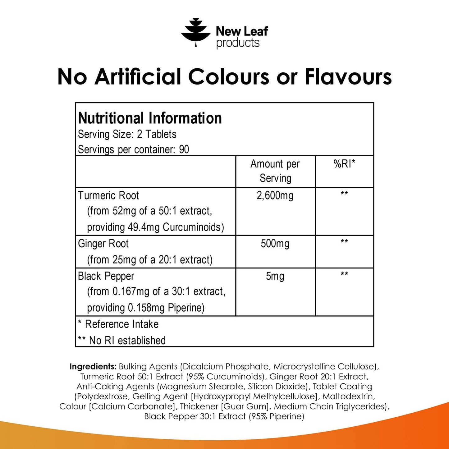 Turmeric Tablets with Black Pepper & Ginger - Curcumin 180 Tablets | New Leaf