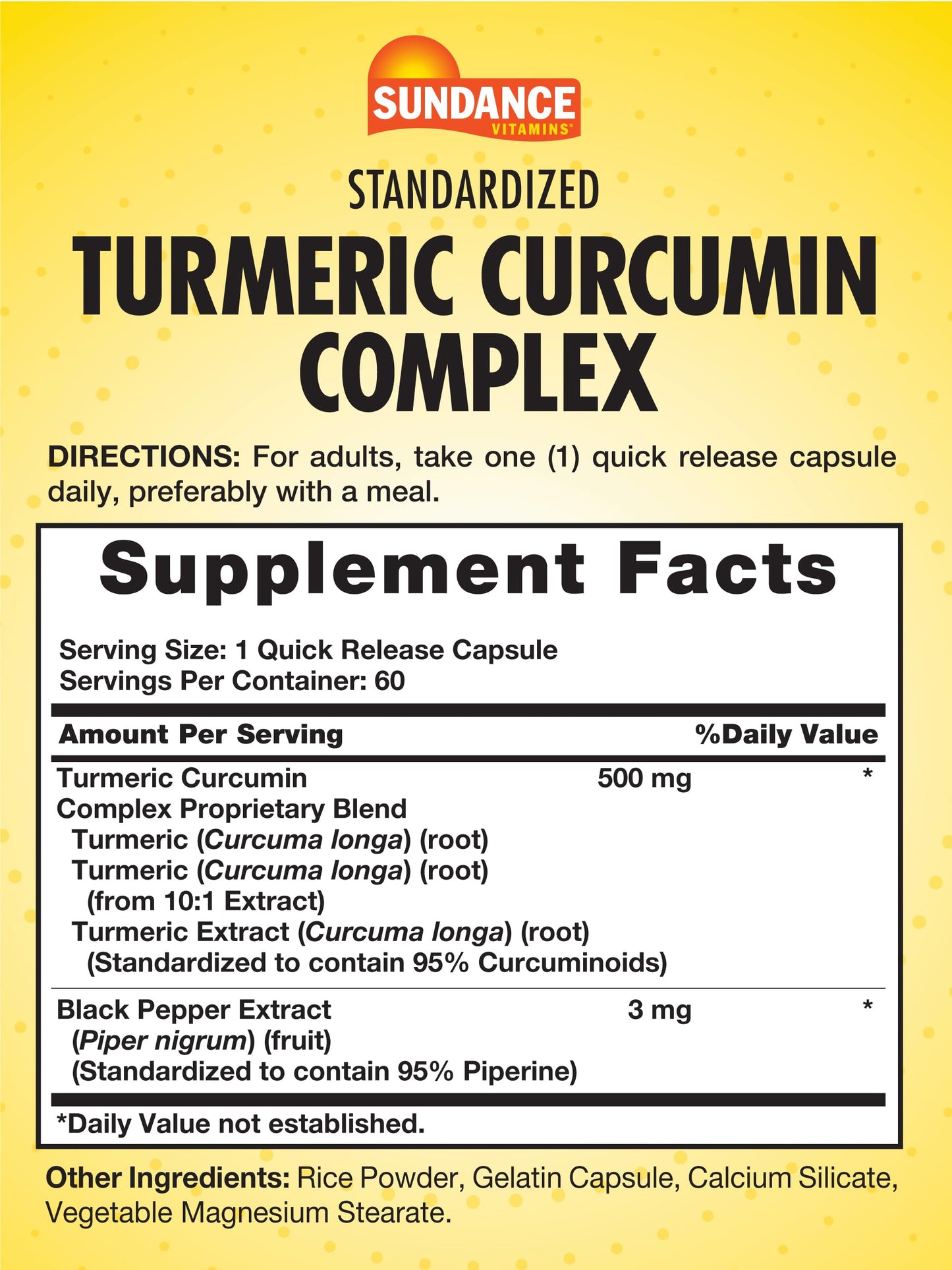 Sundance Turmeric Curcumin Complex | 60 Quick Release Capsules | Non-GMO & Gluten Free