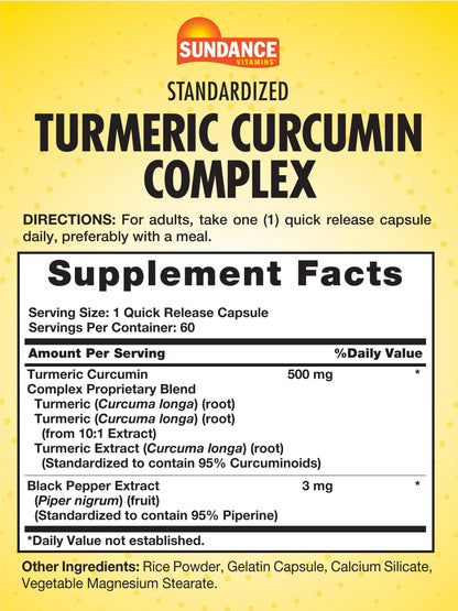 Sundance Turmeric Curcumin Complex | 60 Quick Release Capsules | Non-GMO & Gluten Free