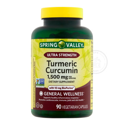 Spring Valley Turmeric Supplement | Turmeric Curcumin Ultra Strength 1,500 mg, 90 Count + STS Sticker