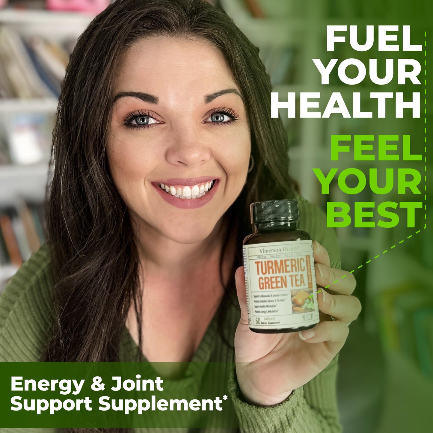 Turmeric Curcumin with Green Tea & Vitamin C – Joint Health, Energy | 60 Capsules | Gluten-Free & Non-GMO