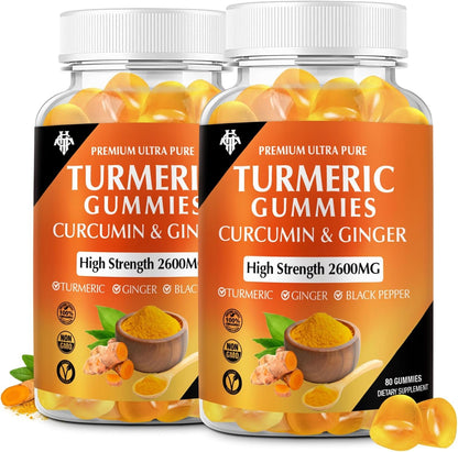 Turmeric Curcumin Gummies (2 Pack) – Ginger & Black Pepper | Immune & Muscle Support | Vegan, Gluten Free