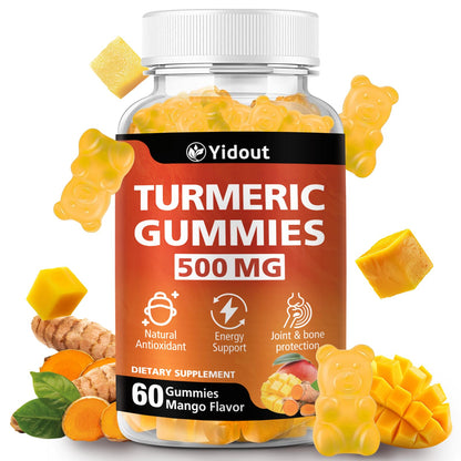 Turmeric Curcumin Gummies 500mg with Ginger & Black Pepper – Mango Flavor, 60 Count