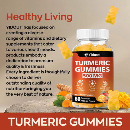 Turmeric Curcumin Gummies 500mg with Ginger & Black Pepper – Mango Flavor, 60 Count