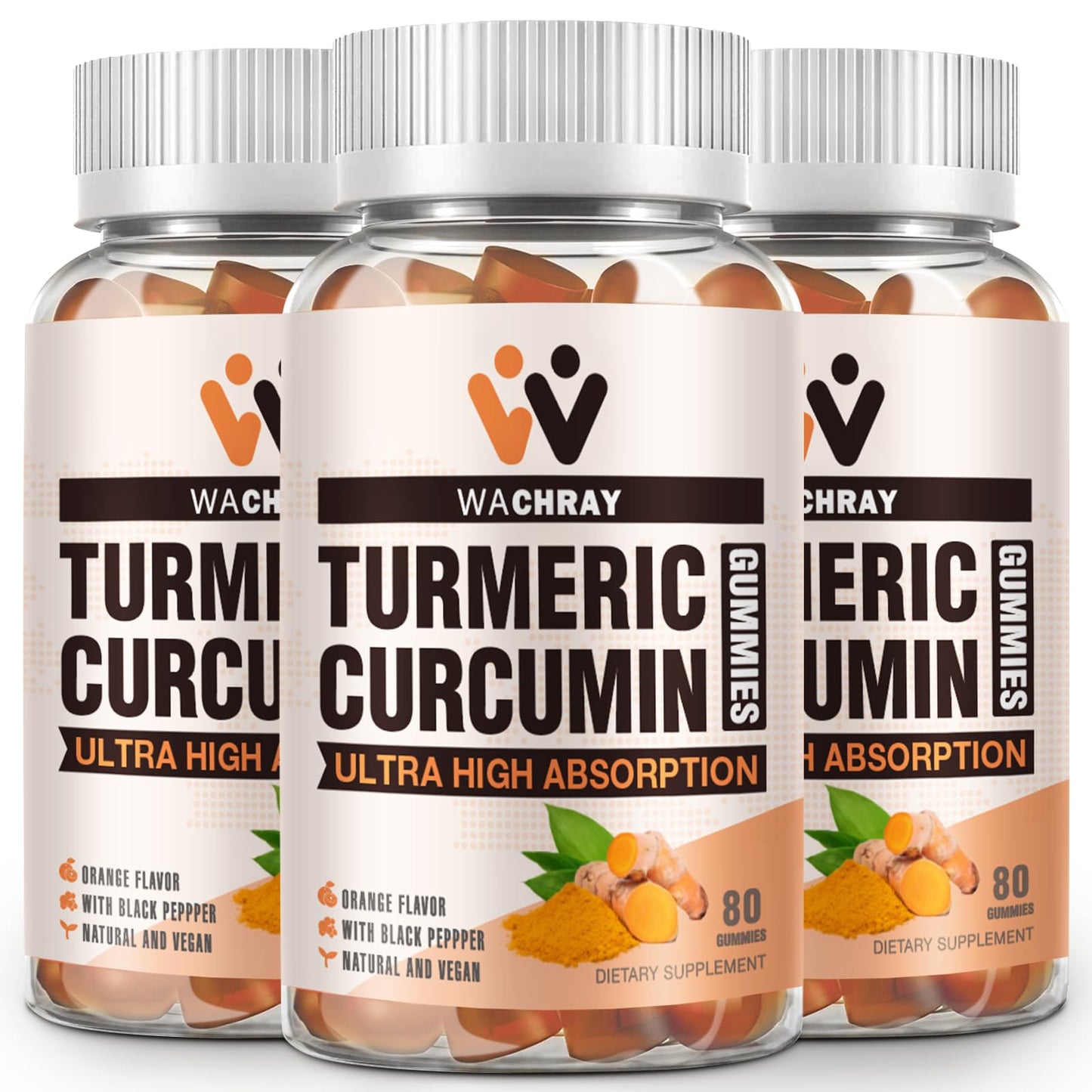 Turmeric Curcumin Gummies with Ginger & Black Pepper – 3 Pack (Vegan, Organic, Gelatin-Free)