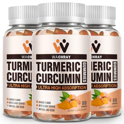 Turmeric Curcumin Gummies with Ginger & Black Pepper – 3 Pack (Vegan, Organic, Gelatin-Free)