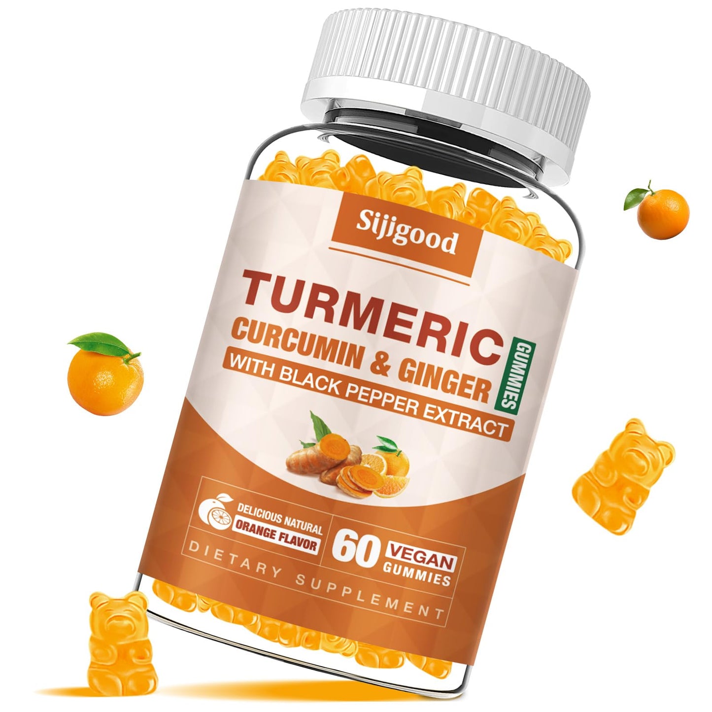 Turmeric Curcumin Gummies with Ginger & Black Pepper – Immune & Joint Support | 60 Orange Gummies