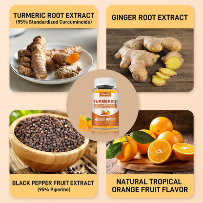 Turmeric Curcumin Gummies with Ginger & Black Pepper – 120 Orange Gummies