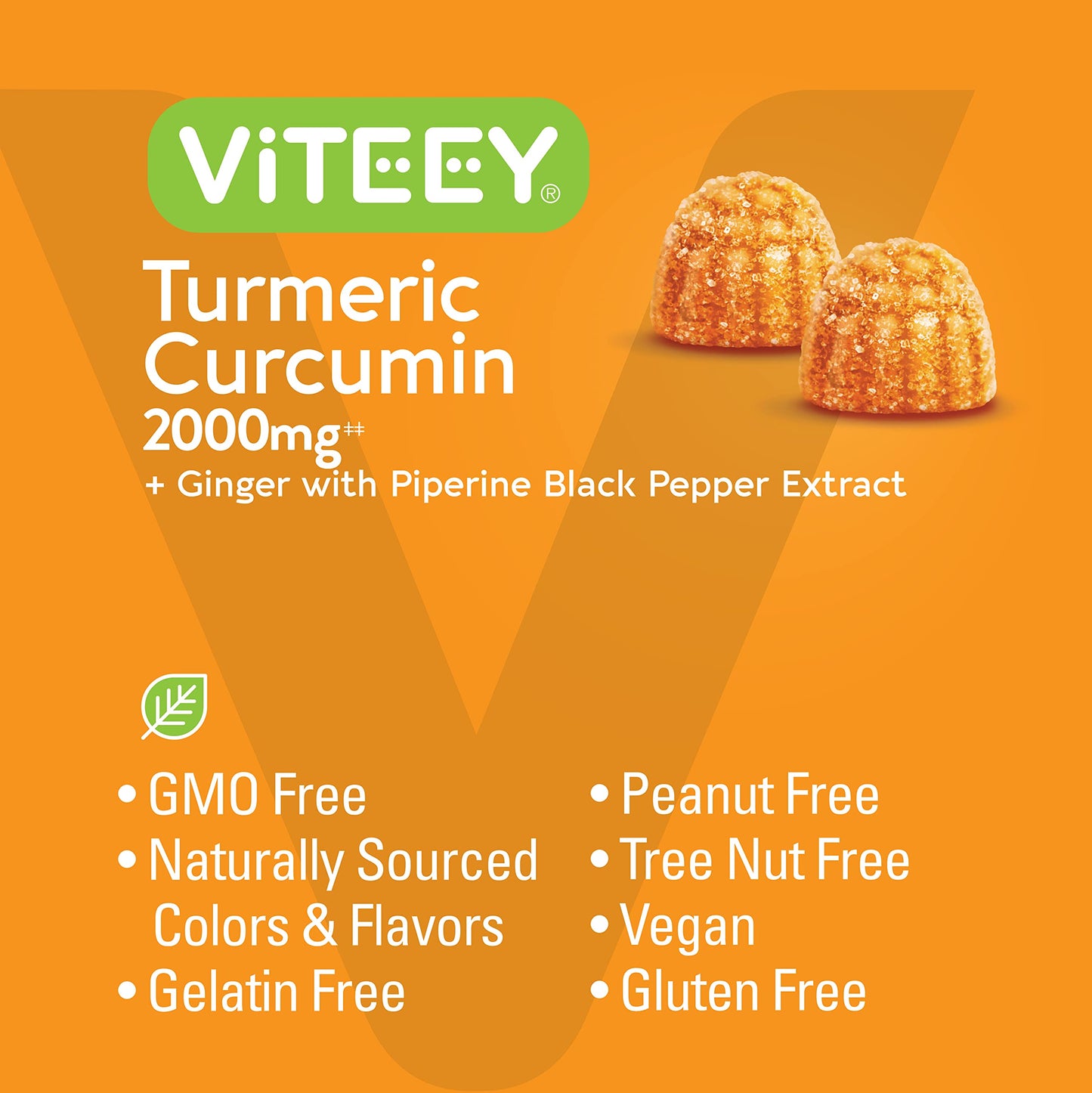 Turmeric Curcumin Gummies 2000mg with Ginger & Black Pepper – Immune & Joint Support (Vegan, Peach) – 2 Pack