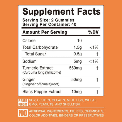 Turmeric Curcumin Gummies with Ginger & Black Pepper – 3 Pack (Vegan, Organic, Gelatin-Free)