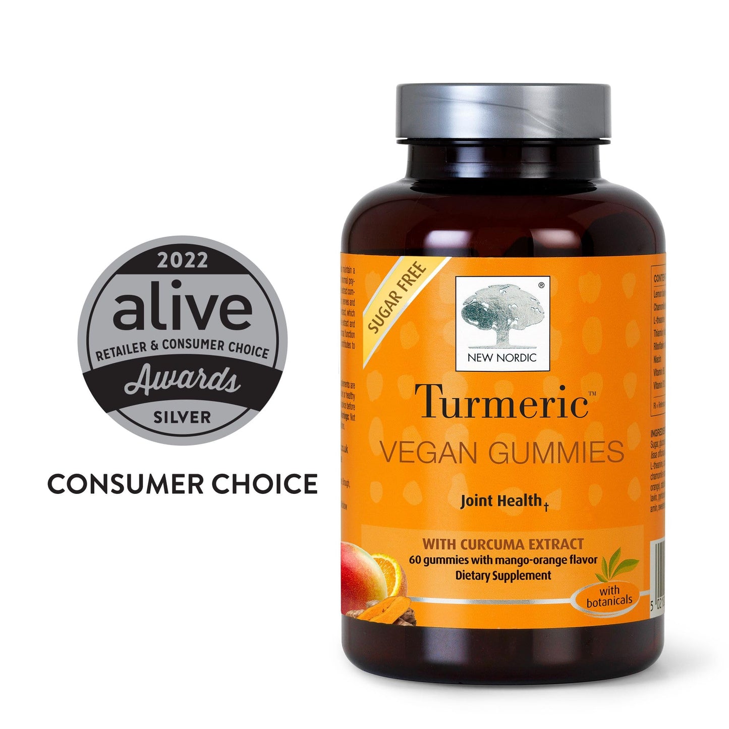 New Nordic Turmeric Curcumin Gummies – Mango Orange, Sugar Free, 300 mg Daily, 60 Count