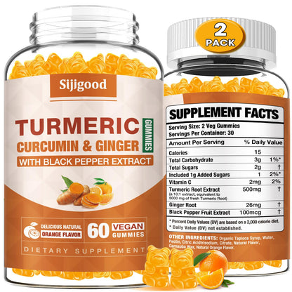 Turmeric Curcumin Gummies with Ginger & Black Pepper – 120 Orange Gummies
