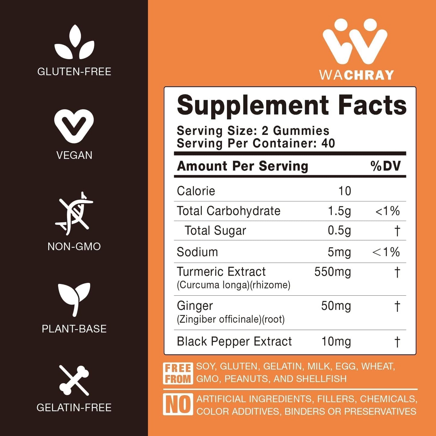 Turmeric Curcumin Gummies with Ginger & Black Pepper – 2 Pack (Vegan, Gelatin-Free)