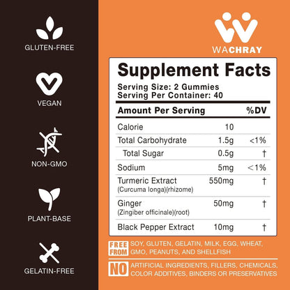 Turmeric Curcumin Gummies with Ginger & Black Pepper – 2 Pack (Vegan, Gelatin-Free)