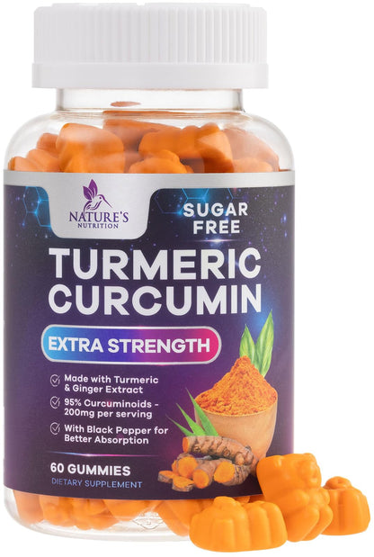 Turmeric Curcumin Gummies Sugar Free 95% Curcuminoids, Black Pepper, Peach