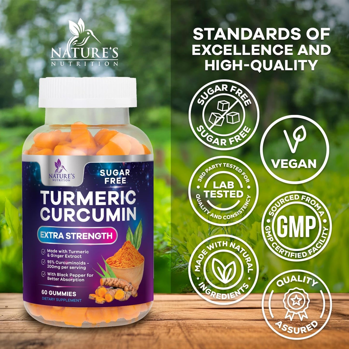 Turmeric Curcumin Gummies Sugar Free 95% Curcuminoids, Black Pepper, Peach