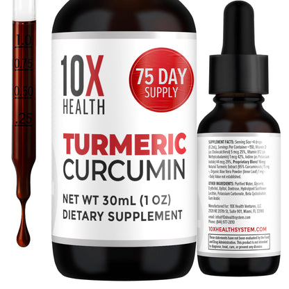 10X Health Turmeric Curcumin with Vitamin D3 & B12 | High-Absorption 30 mL Drops for Joint, Immunity & Heart Health