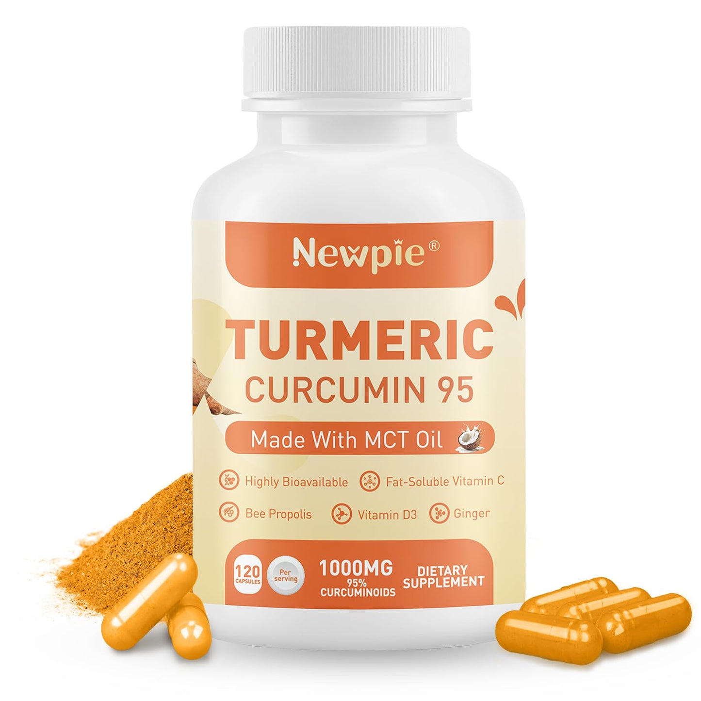Turmeric Curcumin with MCT Oil – 120 Capsules, 95% Curcuminoids, Non-GMO, Gluten Free