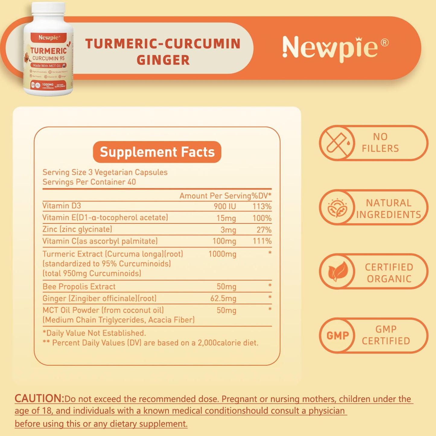 Turmeric Curcumin with MCT Oil – 120 Capsules, 95% Curcuminoids, Non-GMO, Gluten Free