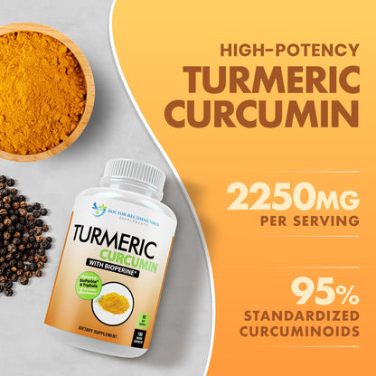 Turmeric Curcumin Supplement 2250mg/day - Veggie Caps | 95% Curcuminoids + BioPerine - 180 Count - Organic