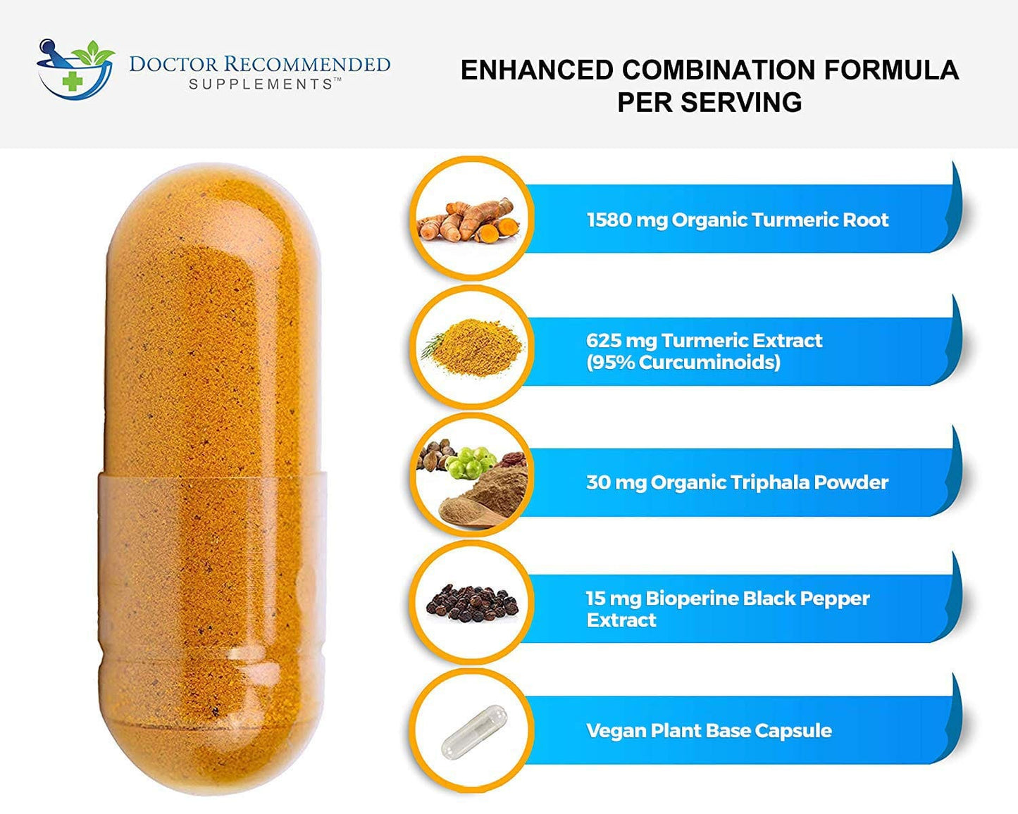 Turmeric Curcumin Supplement 2250mg/day - Veggie Caps | 95% Curcuminoids + BioPerine - 180 Count - Organic